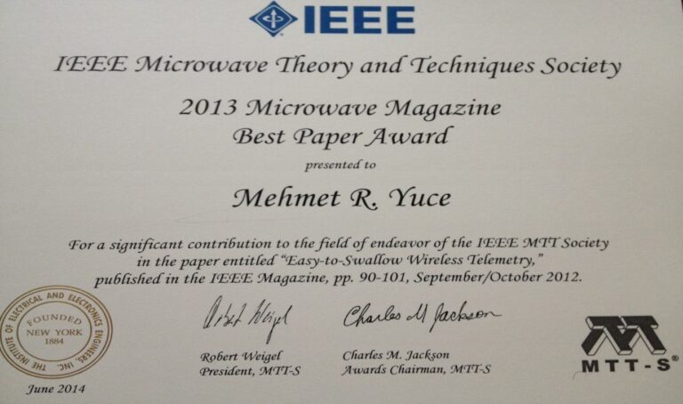 2014-Best Journal Paper Award from the IEEE Microwave Theory and Techniques Society (MTT-S)