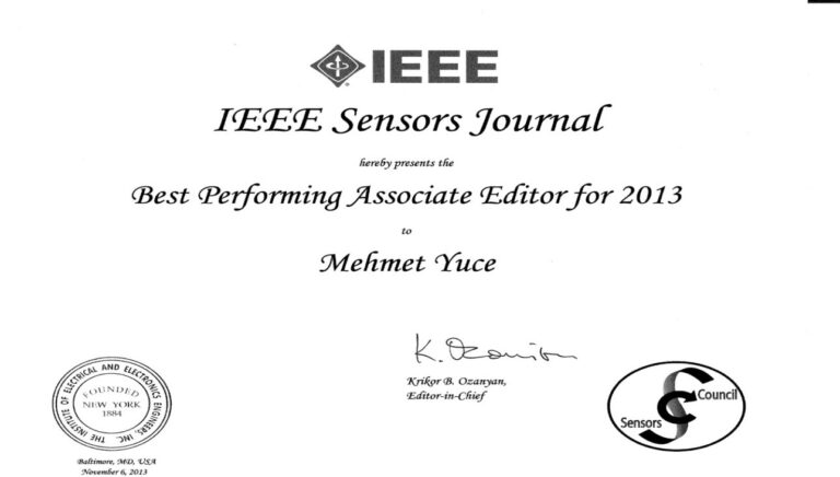 Best performing associate editor for IEEE Sensors Journal in 2013